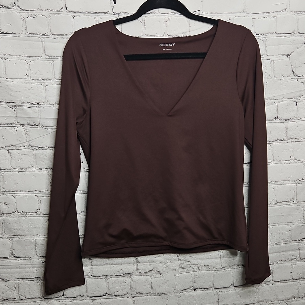 Old Navy Women's Brown V-Neck Long Sleeve Blouse Large